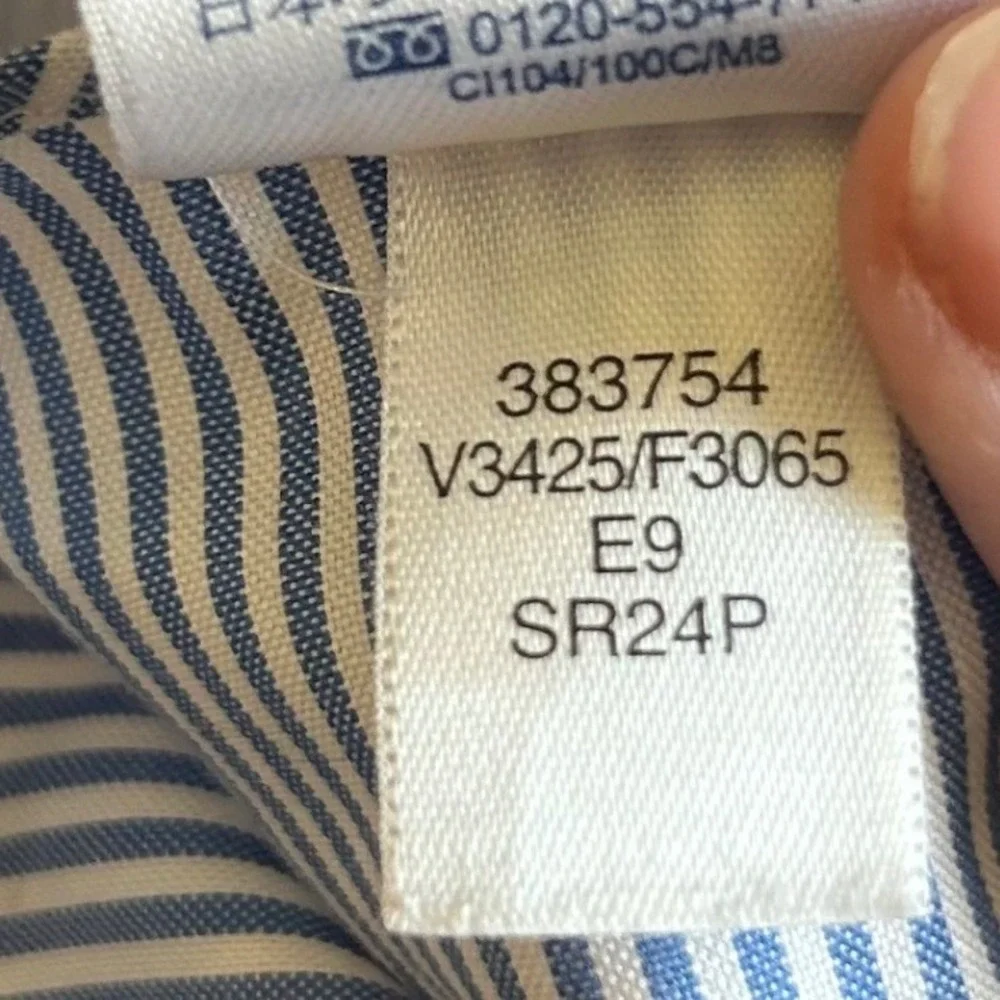 Lands' End Button Down Shirt Men XL Blue White Striped No Iron Pinpoint Oxford